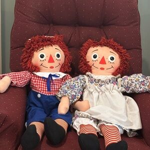 Vintage 32” Knickerbocker 1960-1970 Raggedy Ann and Andy Dolls